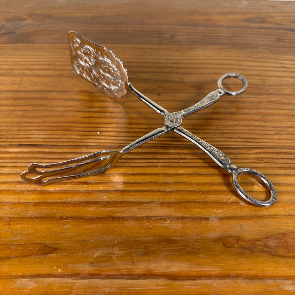 Vintage Silverplate Pastry Serving Tongs | Ornate Etched Design | Hong Kong - Picture 6 of 15